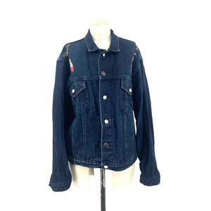 Sundance Hand Painted Feather Print Dark Denim Jacket Blue Red Size‎ XL